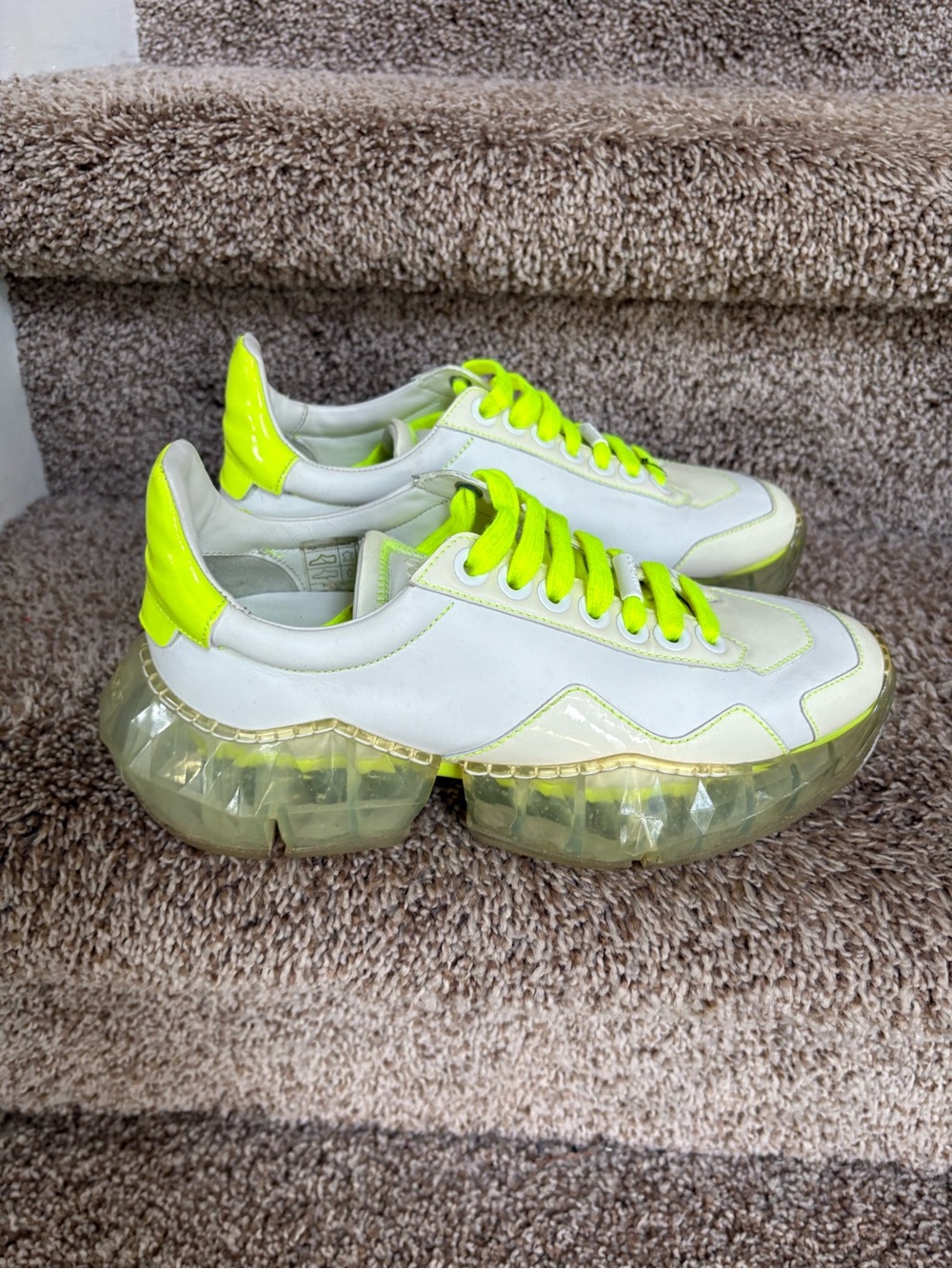 Jimmy Choo X YK JEONG Women’s White Leather Insole Logo Neon Laces Sneakers